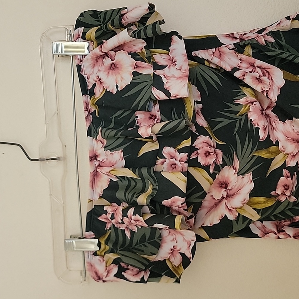 Kona Sol Grren & Pink Floral  Strapless One Piece Bathing Suit M - Picture 2 of 15